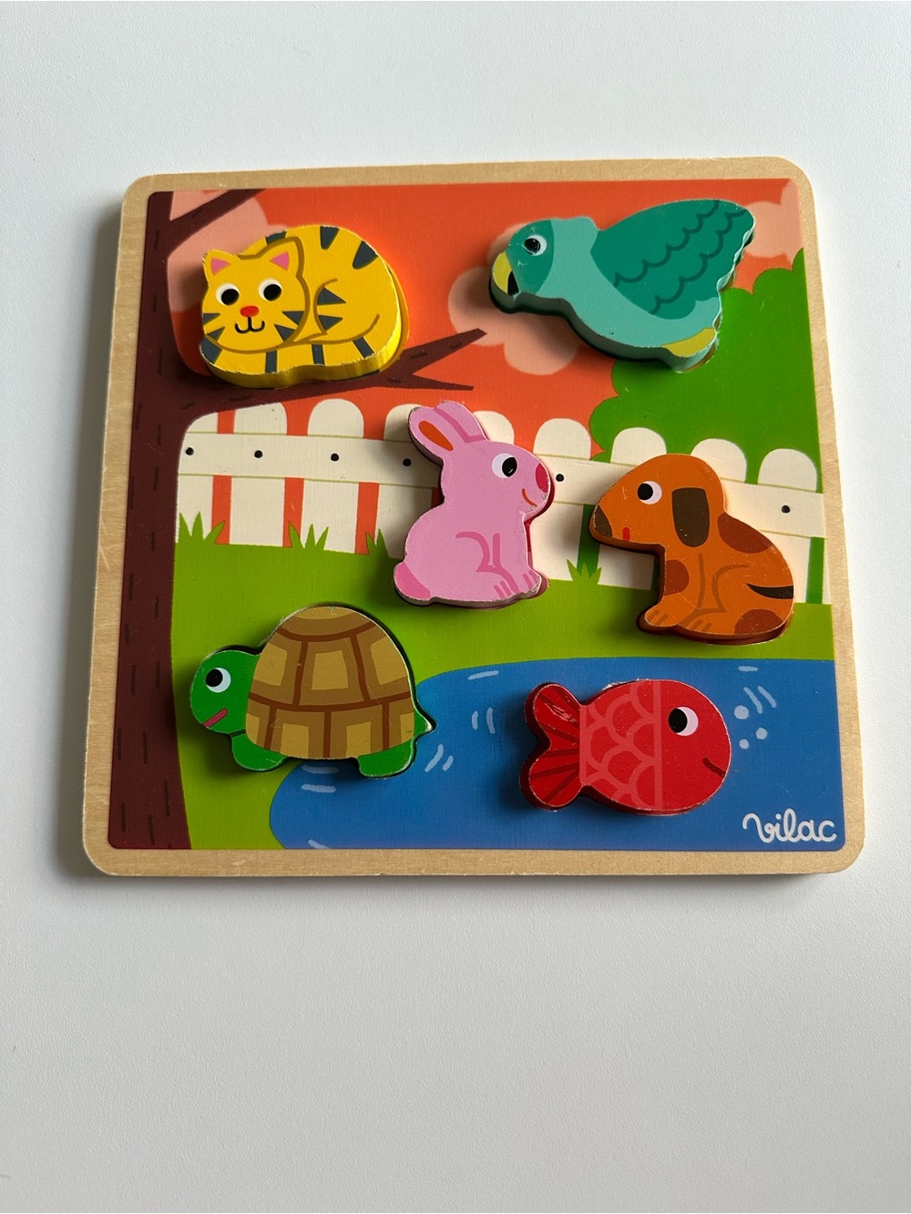 Vilac Pink & Multicolor Small Pets Wooden Puzzle - Kids Animal Peg Puzzle